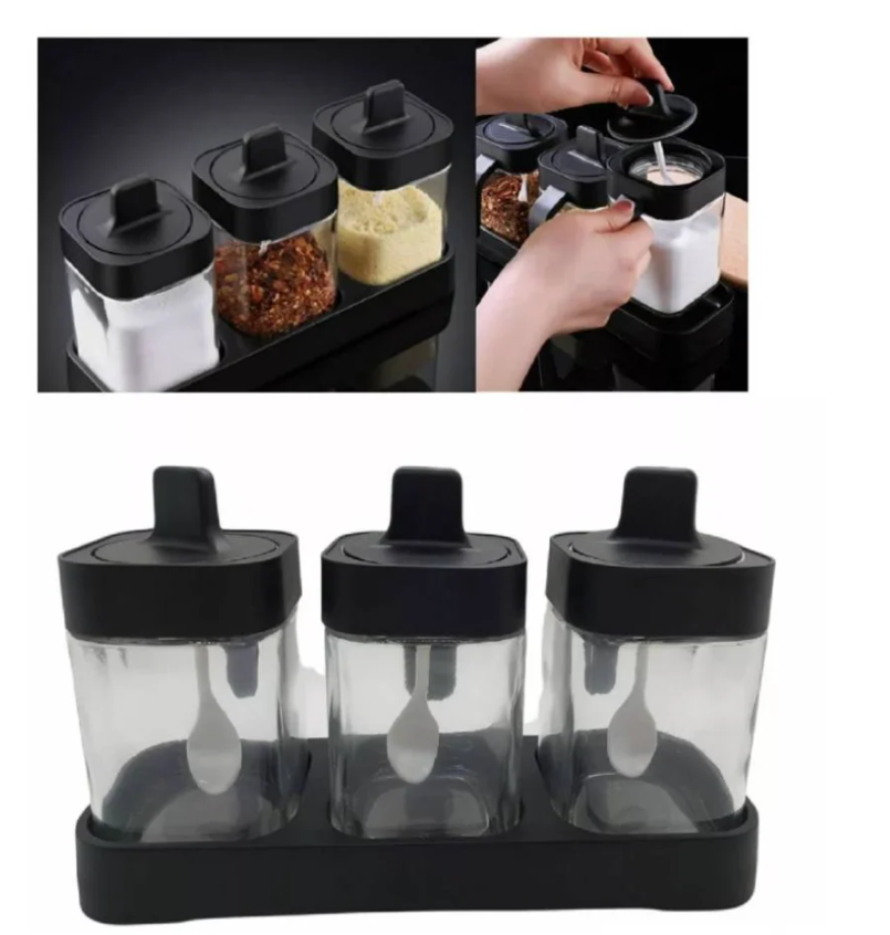 Set 3 Especieros Condimentos Organizador De Vidrio Moderno