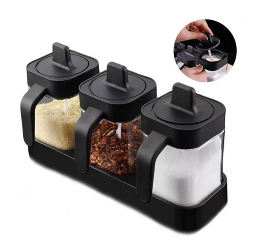 Set 3 Especieros Condimentos Organizador De Vidrio Moderno