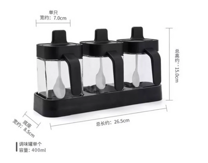 Set 3 Especieros Condimentos Organizador De Vidrio Moderno