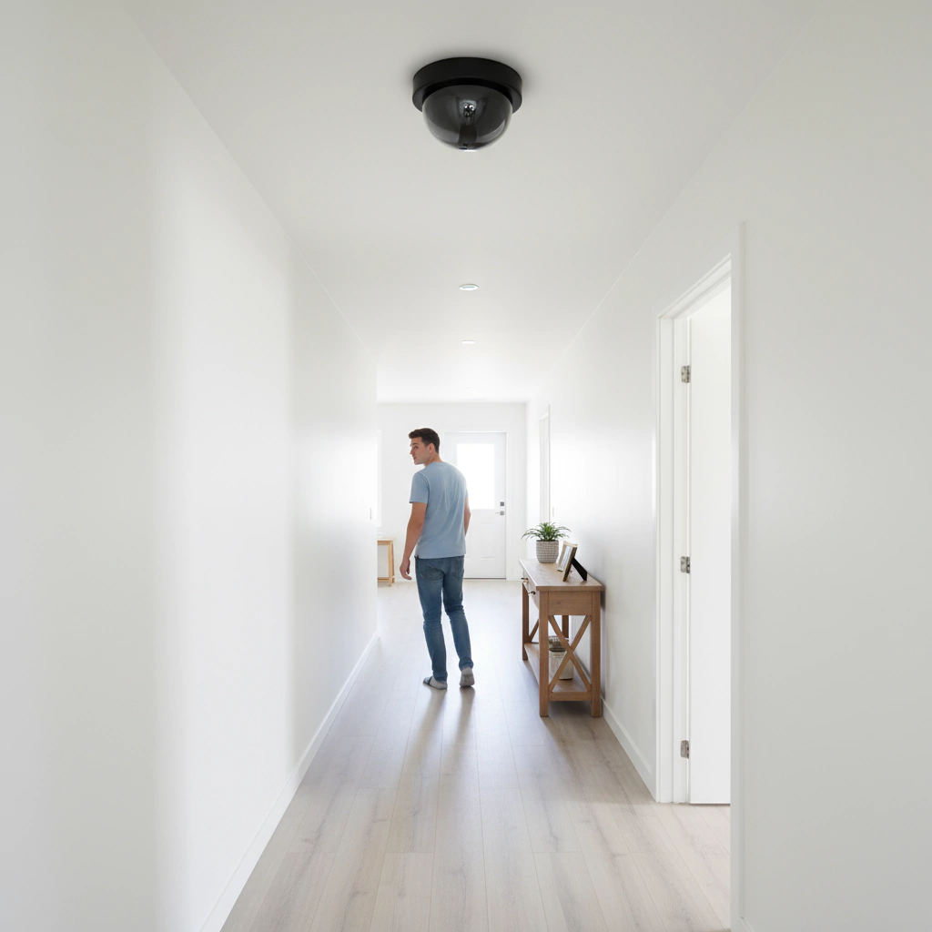 Cámara Domo de Seguridad Falsa con Luz LED